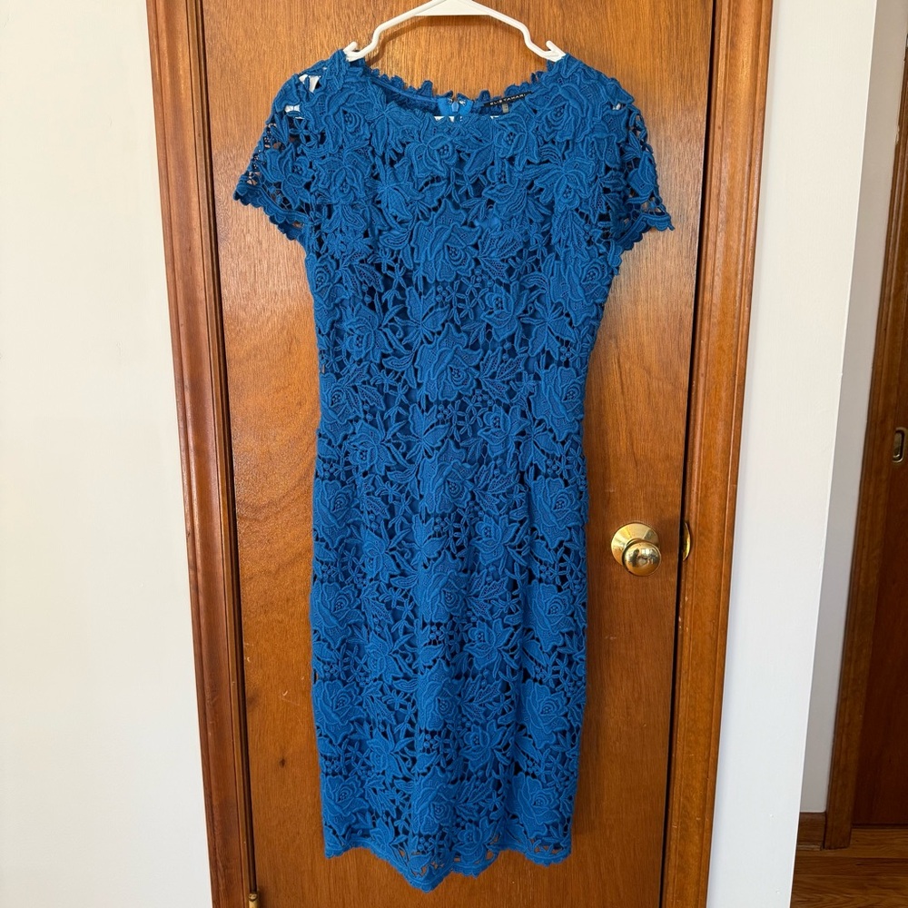 Elie Tahari Floral Blue Lace Midi Dress Size 6